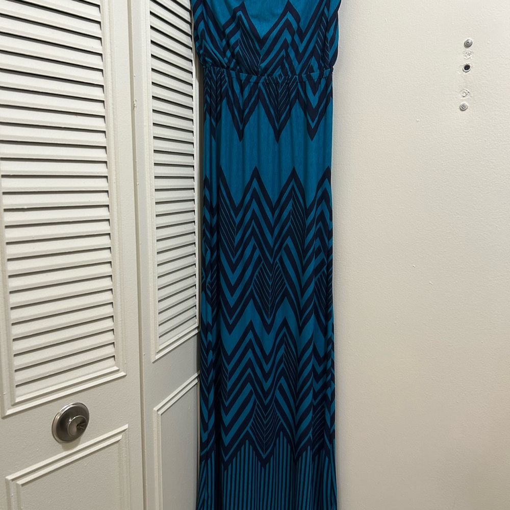 Blue Navy Blue Chevron Strapless Maxi Dress